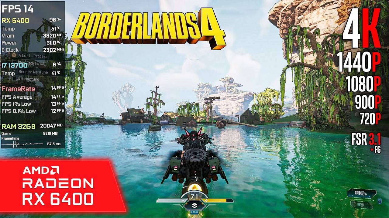 RX 6400+Intel Core i7 13700 ｜ Borderlands 4 4K, 1440p, 1080p, 900p, 720p