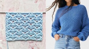 Ажурный узор с ромбами для вязания джемперов, палантинов