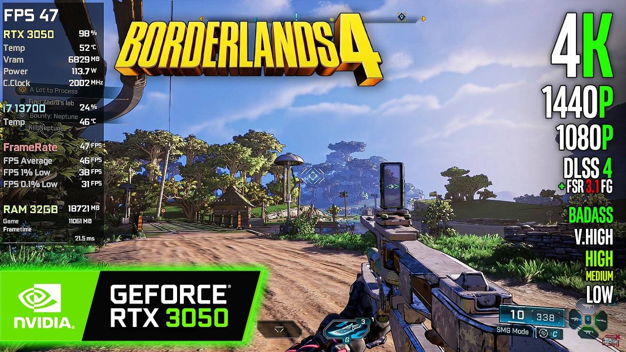 RTX 3050 + Intel Core i7 13700｜ Borderlands 4 - 4K, 1440p, 1080p, DLSS 4 + FG - High, Medium, Low