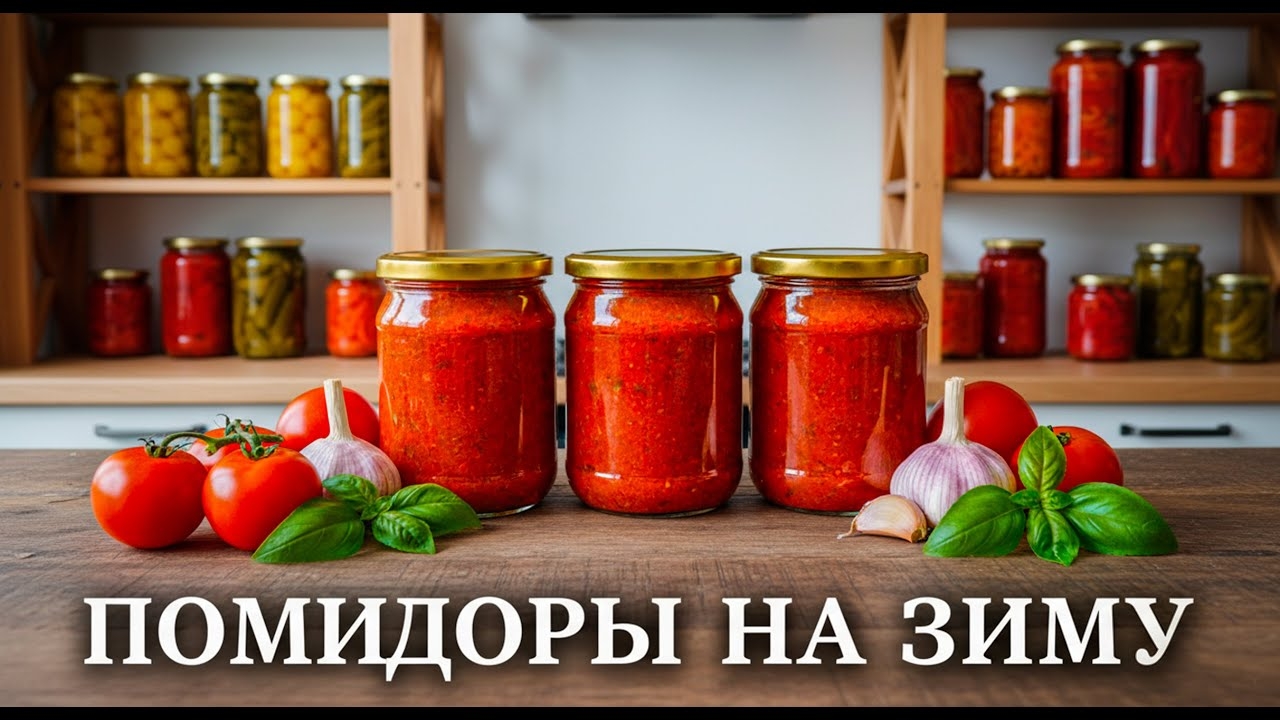 Помидоры с базиликом и чесноком на зиму. Заготовка без уксуса.