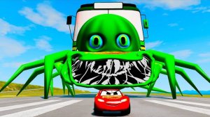 ГИГАНТСКИЙ АРБУЗ ПАУК МОНСТР ПРОТИВ машин Молния Убегает от Монстра