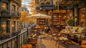 Осенний Парижский Балкон 🍂☕ Уютное Кафе, Джаз и Атмосфера Города