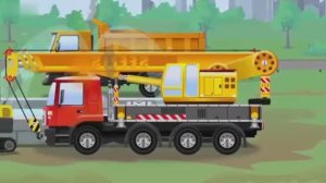 Мультики про Машинки. В городе стройка Грузовик Кран Экскаватор.