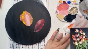 Как нарисовать тюльпаны акрилом с золотом | Весенний мастер-класс на круглом холсте