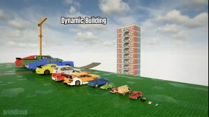 Машины разных размеров прыгают в дом