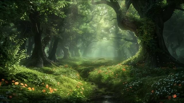 Умиротворяющая лесная атмосфера и музыка | мирная фантазийная музыка и звуки весеннего леса смотреть онлайн