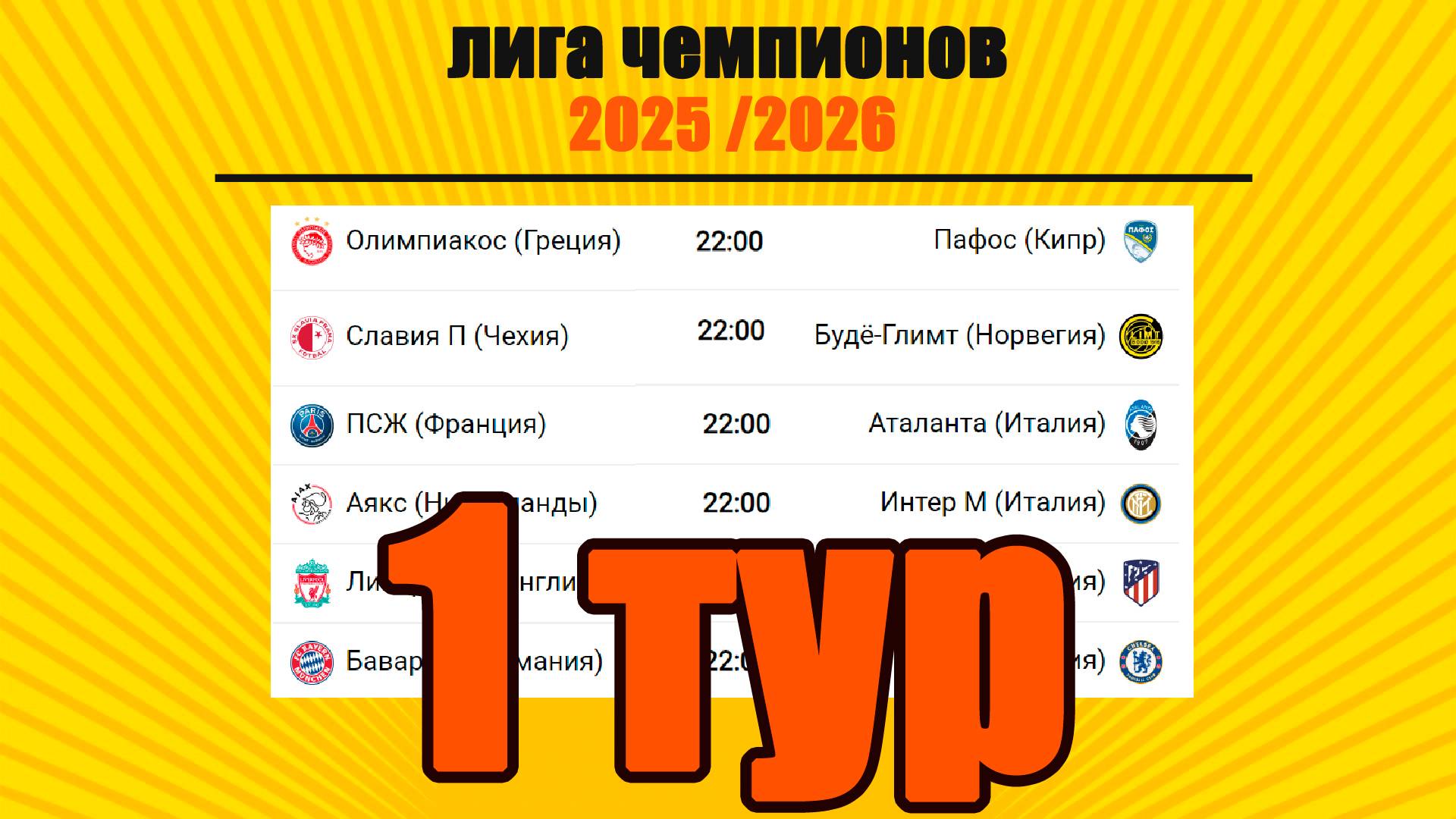 Лига Чемпионов. 1 тур. Результаты, расписание, таблица. смотреть онлайн