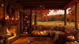 Осень у камина 🍂 Тёплый вечер на веранде с джазом и свечами 🎷🔥