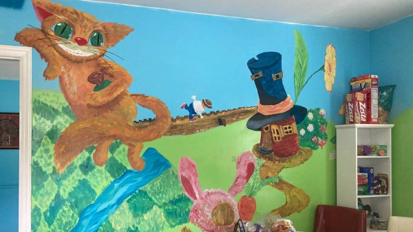 Kitchen Mural 🎨 | Alice in Wonderland – Humpty Dumpty & Cheshire Cat