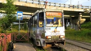 Трамвай Ярославля 71-605 (КТМ-5М3) борт. №129 маршрут 7К на остановке «ТРЦ Рио»