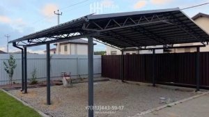 Двускатный автонавес с кровлей из металлочерепицы