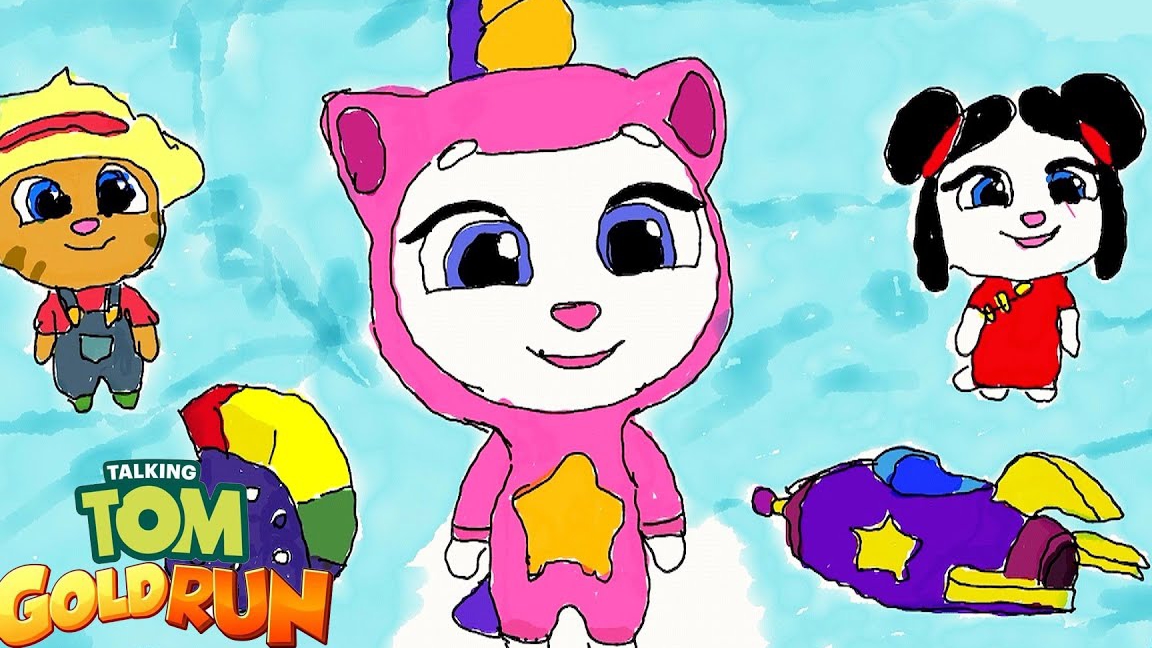 Рисуем Анджелу в костюме Единорожки игра Говорящий Том бег за Золотом смотреть онлайн