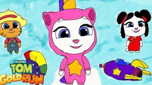 Рисуем Анджелу в костюме Единорожки игра Говорящий Том бег за Золотом