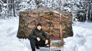 НОЧЬ В БОЛЬШОЙ ПАЛАТКЕ ПЕНТАГОН С ПЕЧКОЙ в ЗИМНЕМ ЛЕСУ