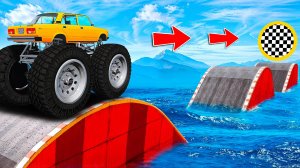 ПРОЕХАЛ ВОДНЫЕ КОЧКИ НА ГИГАНТСКОЙ СЕМЕРКЕ В ГТА 5! ЭКСПЕРИМЕНТЫ В GTA 5