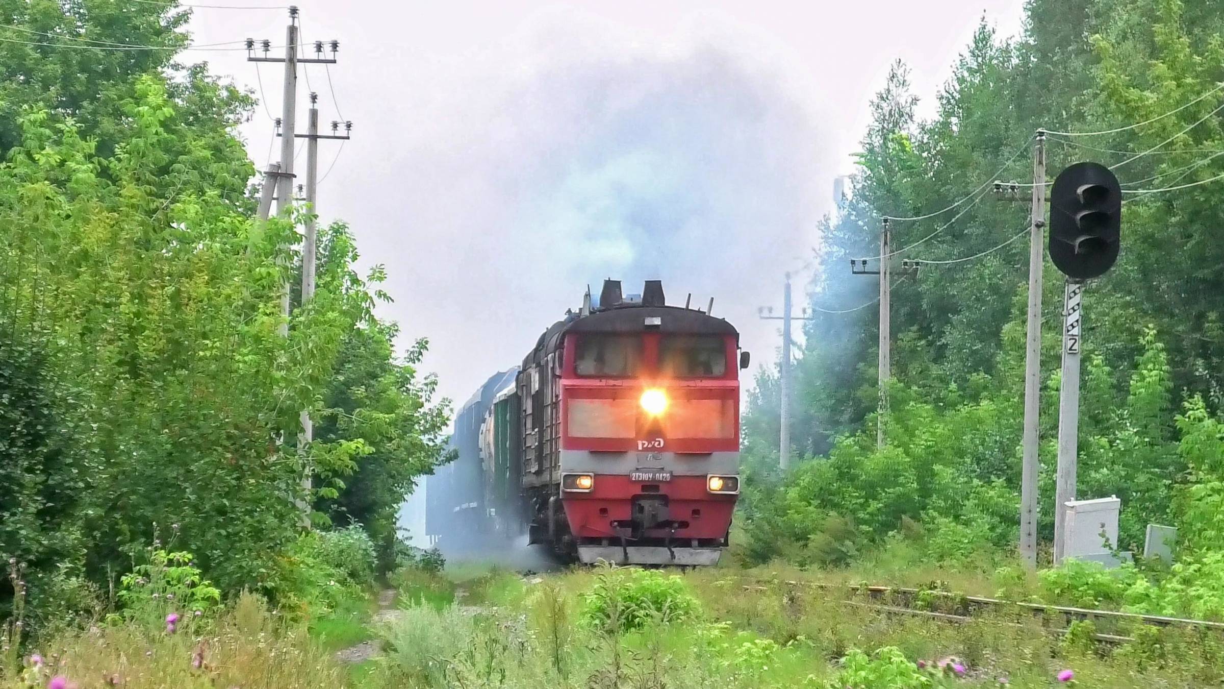 Штурм подъёма. 2ТЭ10У-0420 со сборным грузовым поездом смотреть онлайн