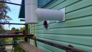 Коаксиальный дымоход в гильзе Ф 160мм через деревянную стенку.Котел *Kuturami*. дымоход 60мм/100мм.