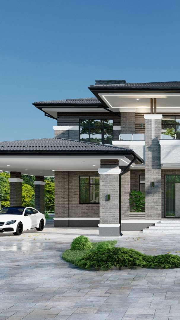 Проект двухэтажного дома, в стиле Райт смотреть онлайн