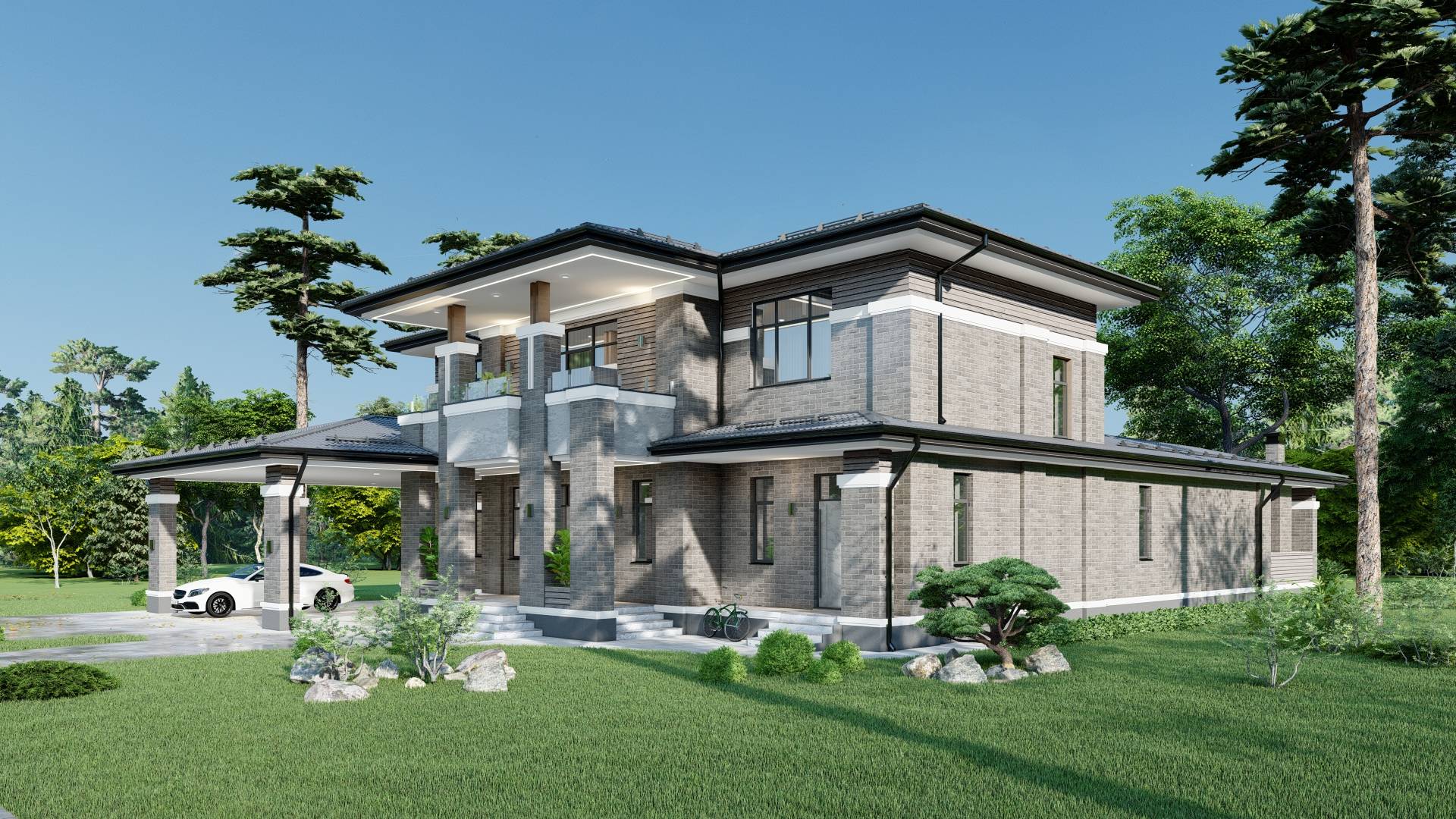 Проект двухэтажного дома, в стиле Райт смотреть онлайн