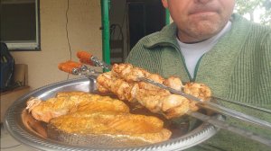МУКБАНГ шашлык из курицы/ОБЖОР сёмга на углях/еда на камеру