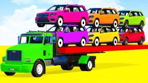 Мультики для детей. Цветные джипы на автовозе. Изучаем цвета с машинками. Мультики про машинки
