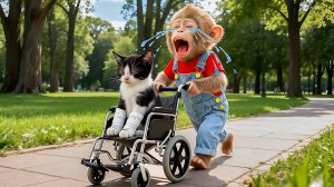 Видео для детей. Обезьянка спасает котика. Детское видео.