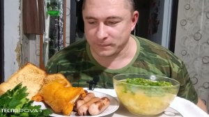 мукбанг/обжорыч/гороховый суп копчёная курочка жареные сосиски/