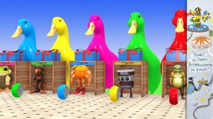 Мультики для детей. Длинная горка со слоном, гориллой, буйволом, бегемотом, тигром. Мультфильмы