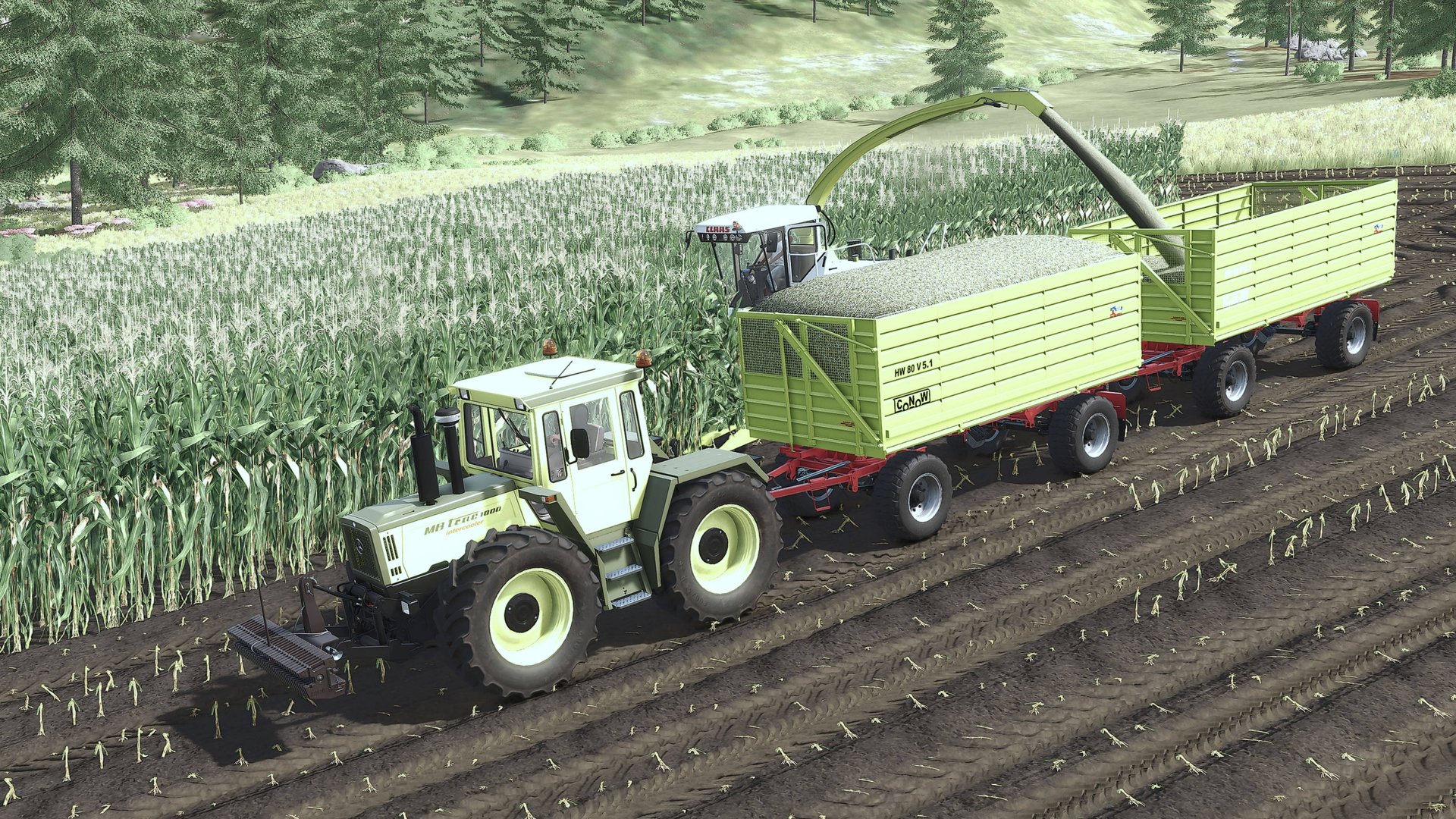 Заготовка силоса Mercedes-Benz MB-trac 1800, Unimog U 2400, CLAAS Jaguar 695. FS25 смотреть онлайн