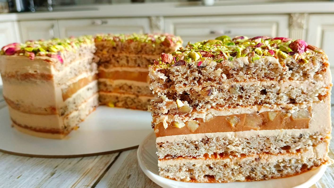 Торт орехово-яблочный "Апфель" на сливках с варёной сгущёнкой от мамы! смотреть онлайн