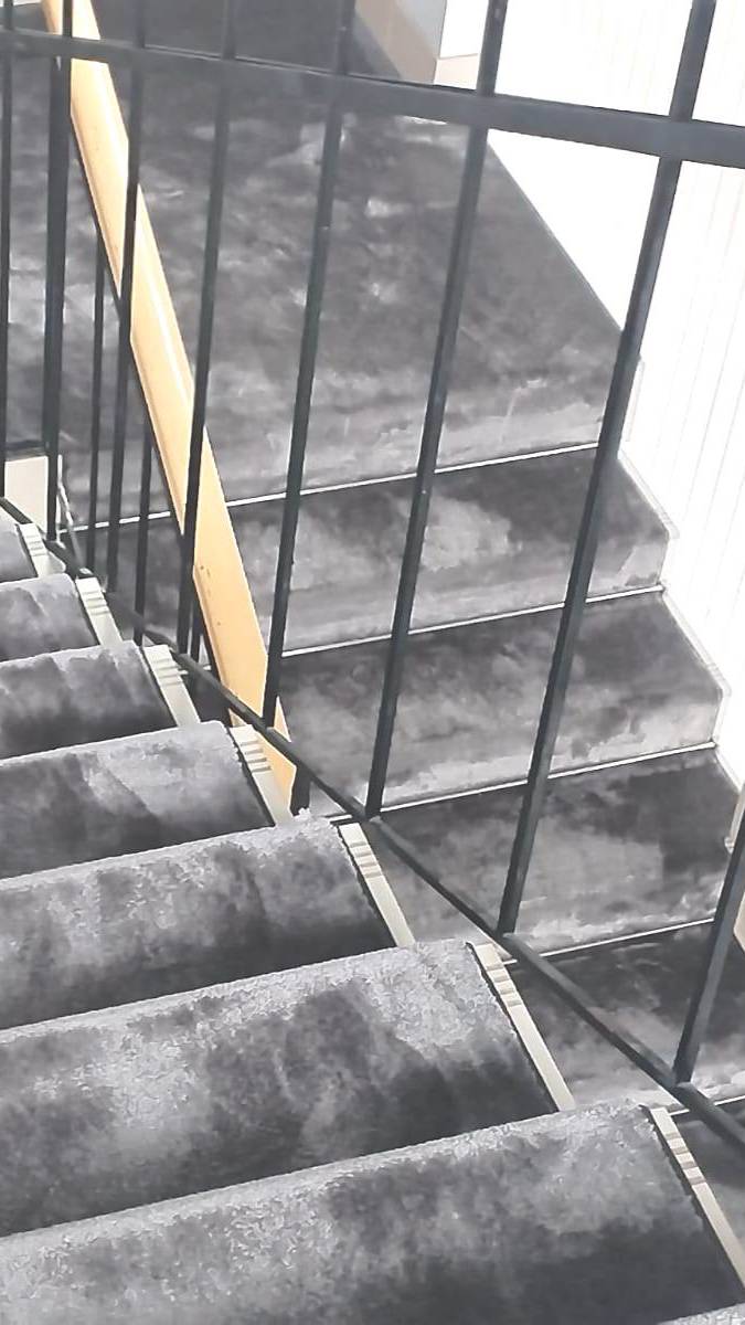 Ковродержатели  из  нержавеющей стали, и  серый ковролин.