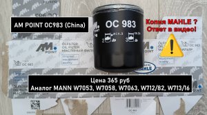 Распил масляного фильтра AM POINT OC983 (China). Аналог MANN W7053, W7058, W7063, W712/82, W713/16