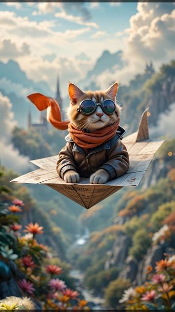 Котик летит по небу в бумажном самолёте.  Футаж. Footage. #футаж #футажидлямонтажа #видеодлямонтажа