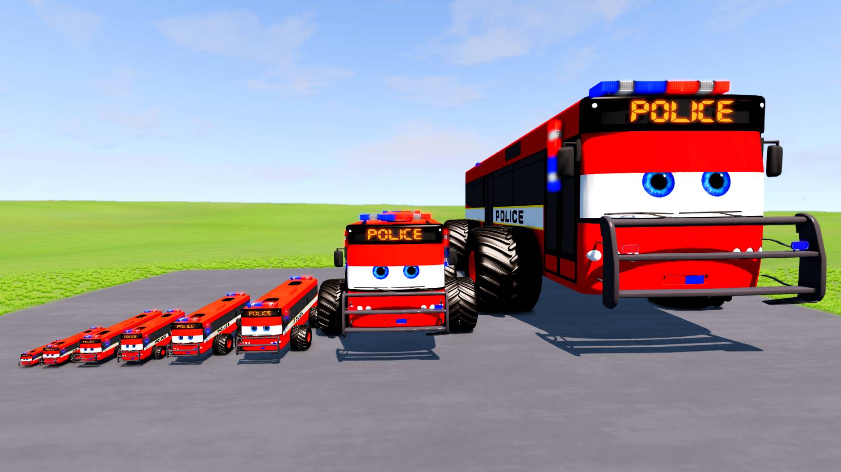 Большой и маленький автобус Молния Маккуин на колесах монстр трака против поездов | BeamNG.Drive смотреть онлайн