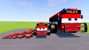 Большой и маленький автобус Молния Маккуин на колесах монстр трака против поездов | BeamNG.Drive