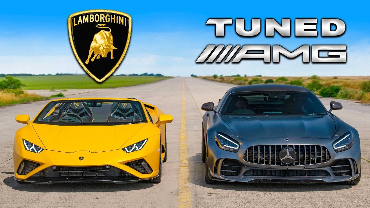 Тюнингованный AMG GTR против Lamborghini Huracan - DRAG RACE смотреть онлайн