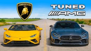 Тюнингованный AMG GTR против Lamborghini Huracan - DRAG RACE