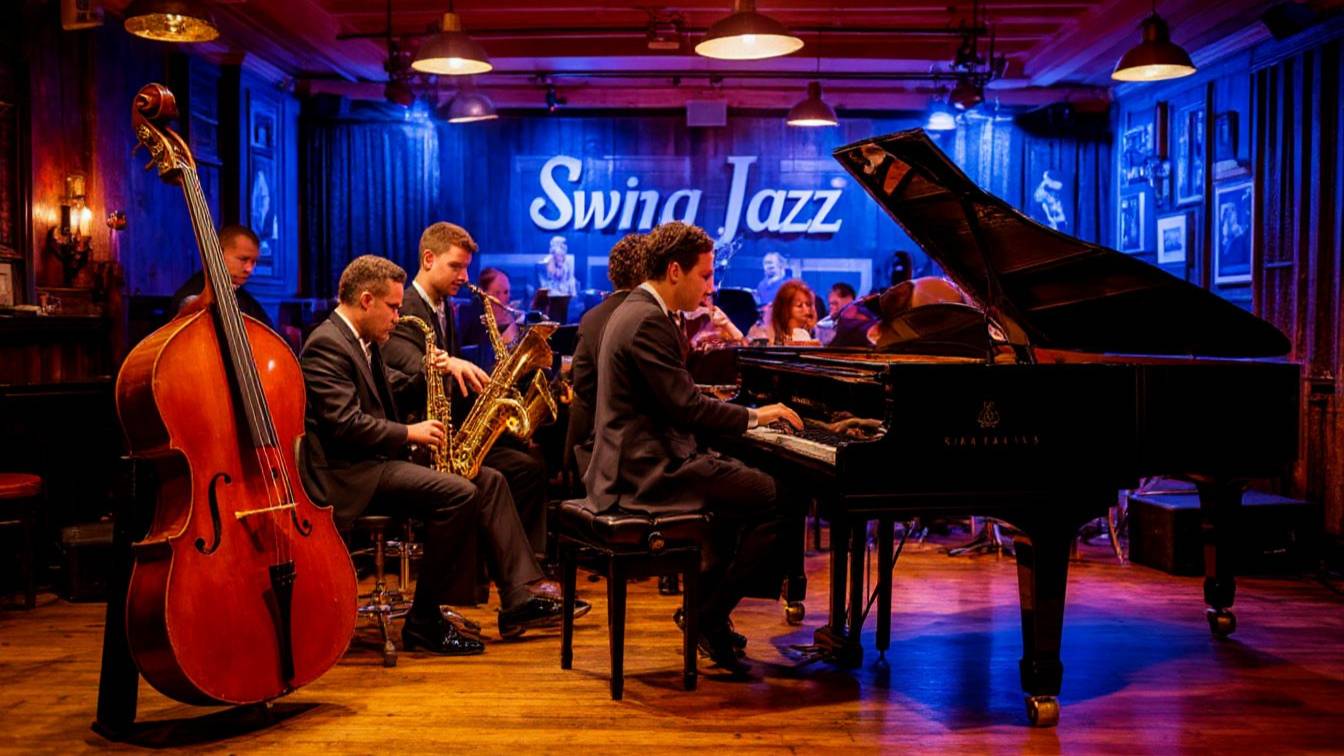 Погрузитесь в свинг-джаз - Классические джазовые песни в оживленной атмосфере джаз-клуба смотреть онлайн