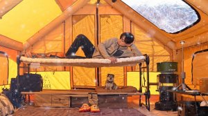 Уютный и расслабляющий кемпинг в надувной палатке с дровяной печью и собакой