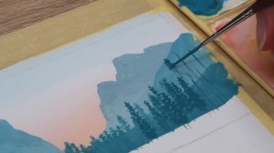 Горный пейзаж в голубых тонах гуашью / Урок живописи