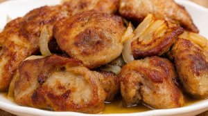 Самая нежная куриная печень! нежнее этой печени я не ела. Жареная куриная печень с луком.