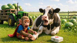 Мультики для детей. Приключения обезьянки. Обезьянка лечит корову. Детям.