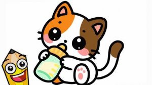 КАК НАРИСОВАТЬ КАВАЙНОГО КОТЕНКА с молоком ЛЕГКО, ШАГ ЗА ШАГОМ 😻🍼