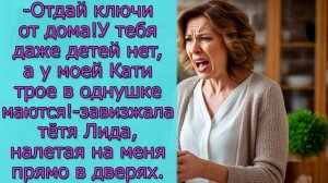 Отдай ключи от дома! У тебя даже детей нет, а у моей Кати трое в однушке маются! завизжала тётя Лида