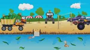 Монстр Трак и Гоночные Машины. Зимняя Гонка. Спецтехника для детей.