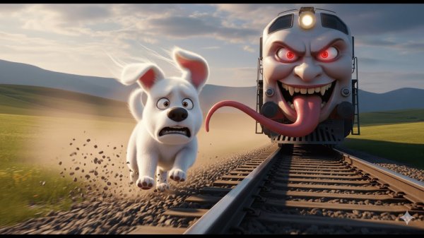 Мультики для детей. Собачка спасает зайчика от монстра поезда. Детям