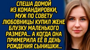 Спеша домой из командировки, муж по совету любовницы купил жене блузку маленького размера…