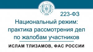Национальный режим: практика рассмотрения дел по жалобам (№ 223-ФЗ) – И.А. Тлизамов, ФАС, 25.09.2025