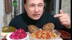 мукбанг/обжорыч/гречка по купечески, печёночные котлеты, винигред/