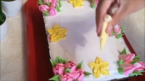 Торт на День Рождения\Торт с цветами\Украшение торта белково заварным кремом в домашних условиях